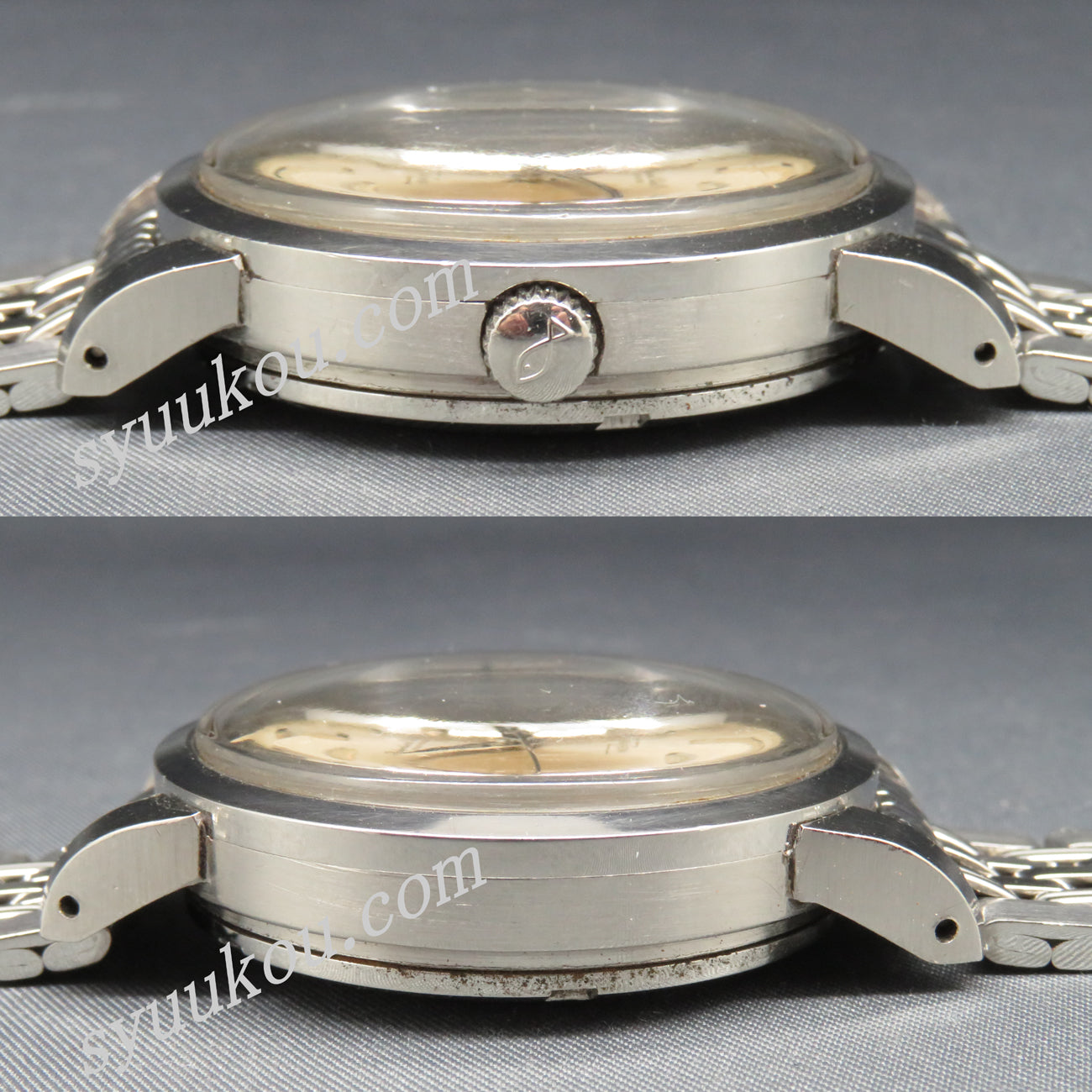 IWC Ref.666 インジュニア SS製NONカレンダー ダイヤルヤケ、ケース小傷軽い腐食有り Ｃａｌ・８５３／自動巻 １９６３年製造・若干年代の異なるゲイフレアー製純正ブレス付